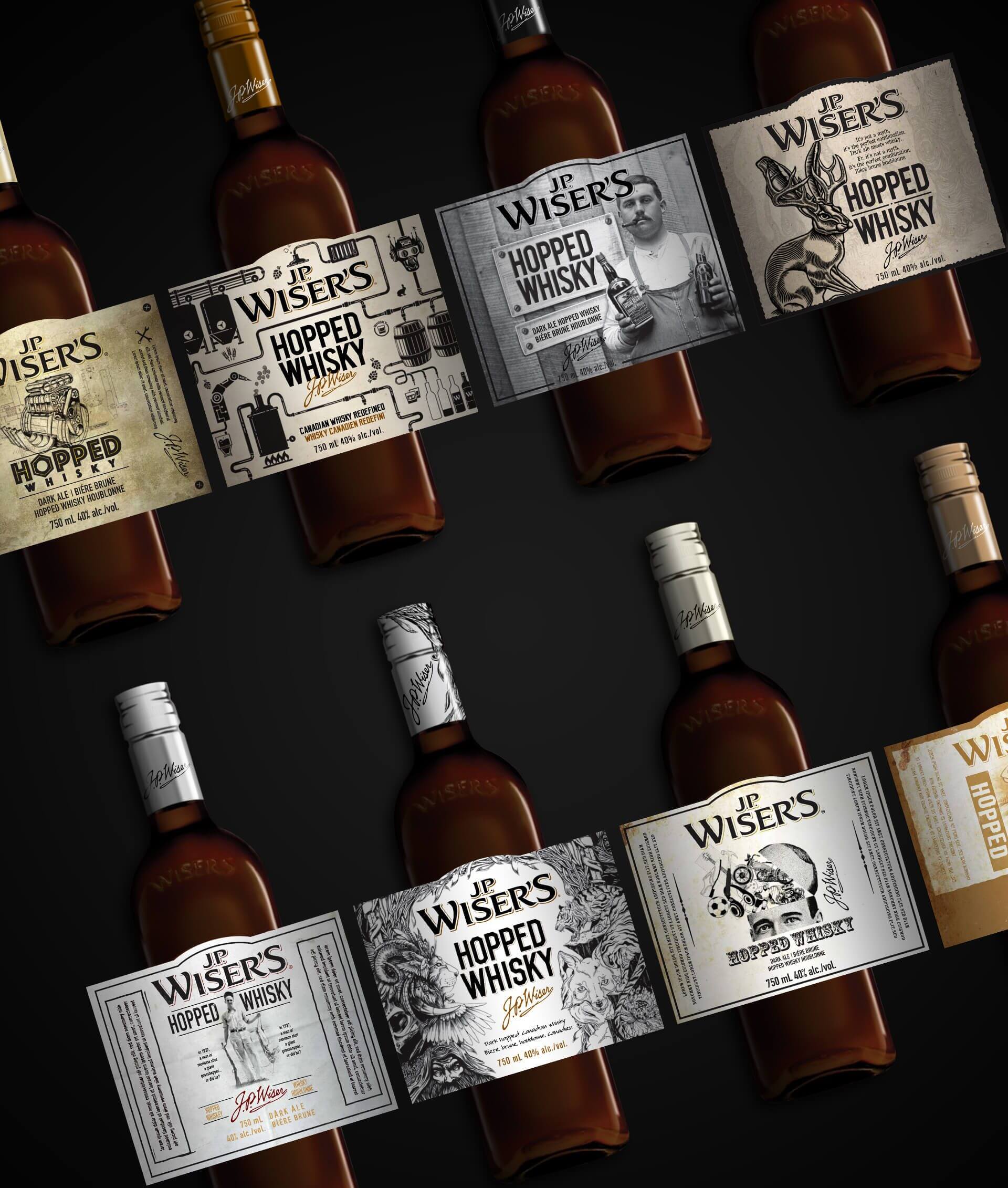 JP Wiser's Hopped Whisky bottle label design concepts