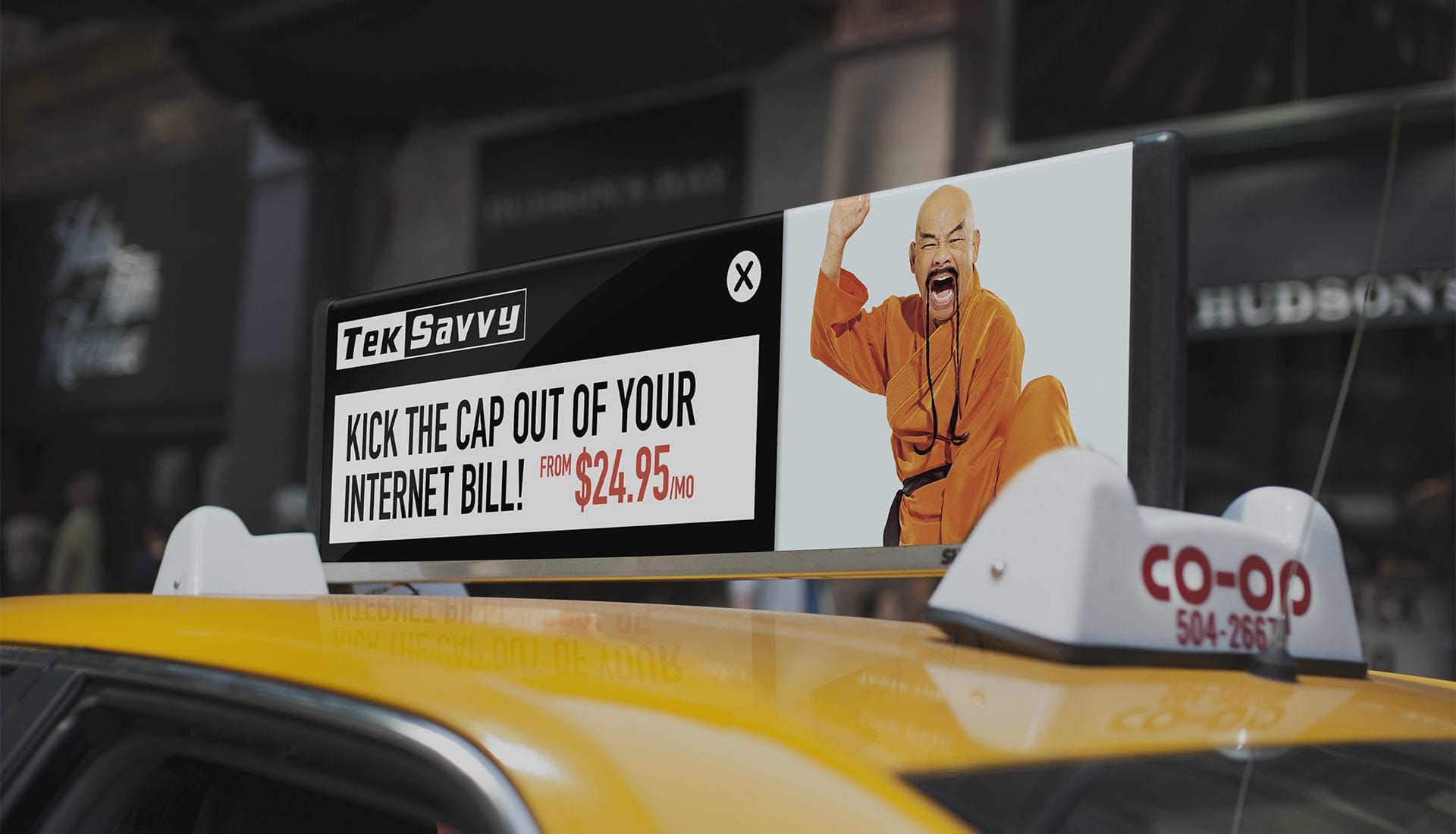 Teksavvy Sensei out-of-home taxi advertisement